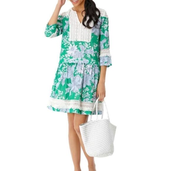 Tuckernuck Green Pippa Flora Fringe Mini Dress Size Small - Picture 1 of 10